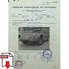 1975 Alpine A110 1600 FIA homologation form PDF download